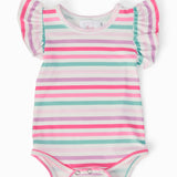 Mila & Rose Girls Pastel Stripes Flutter Bodysuit