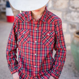 BlueQuail Boys Holiday Plaid Flannel Pearl Snap Long Sleeve Shirt
