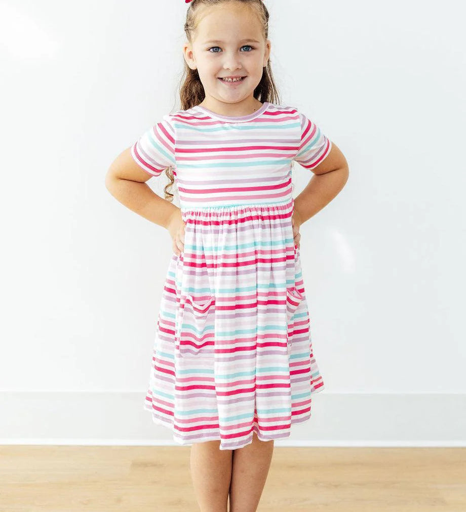 Mila & Rose Girls Pastel Stripes Pocketed Twirl Dress