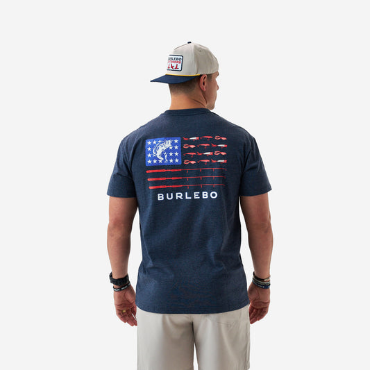 Burlebo Heather Navy Fishing USA Short Sleeve Men's Short Sleeve Shirt
