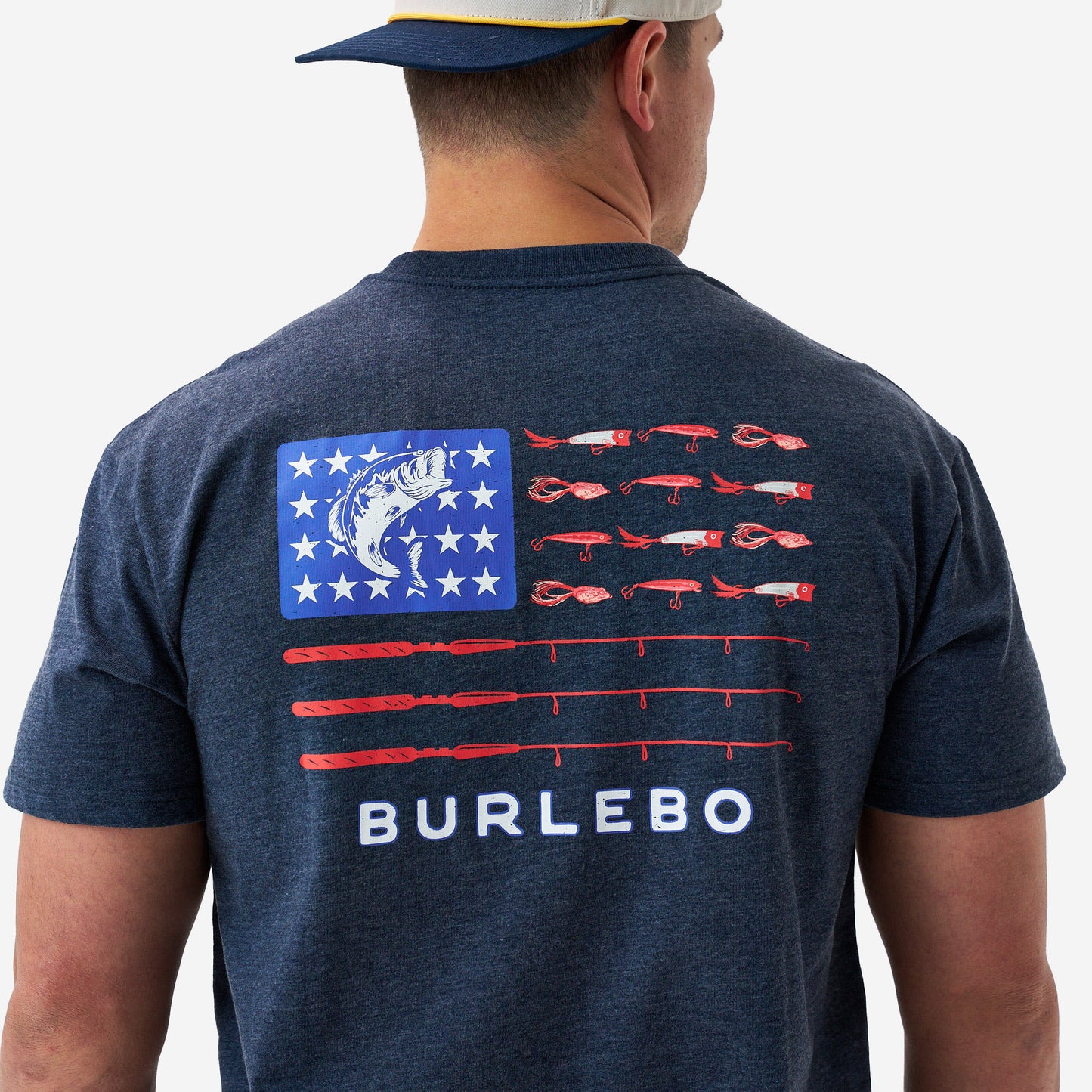 Burlebo Heather Navy Fishing USA Short Sleeve Men's Short Sleeve Shirt