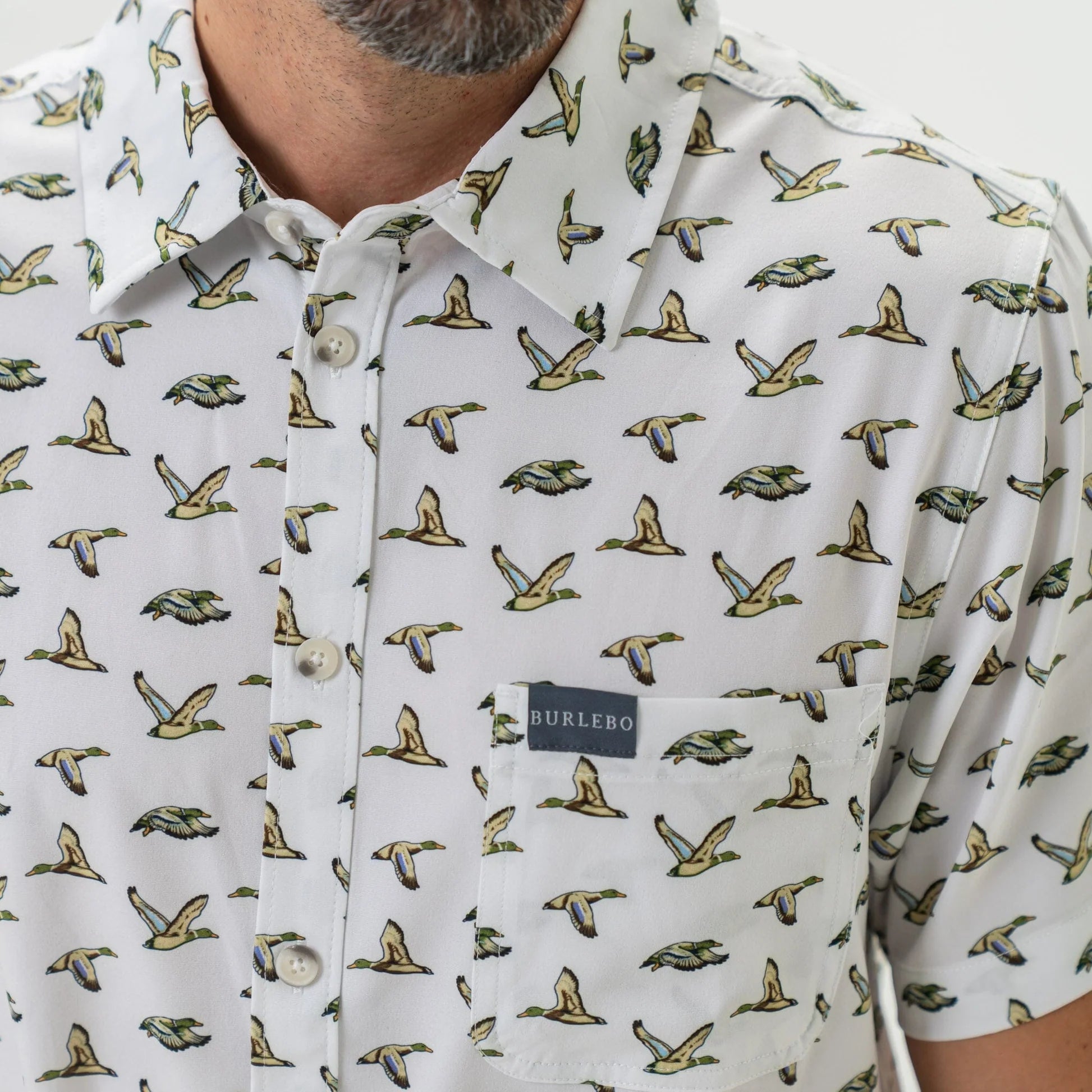 Burlebo Flying Mallard Ducks Performance Button Up Mens Shirt