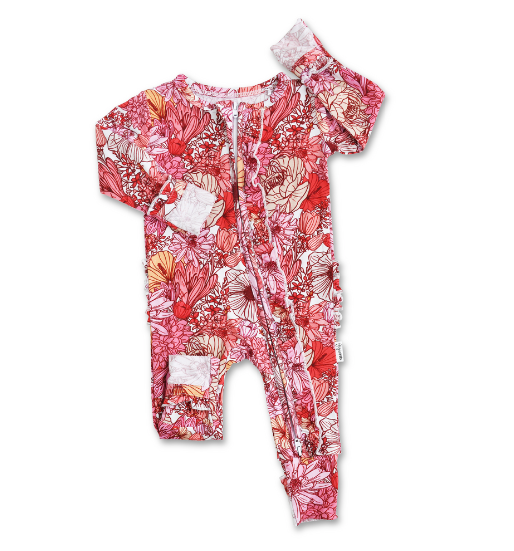 Thea Girls Bamboo Ruffle Zipper Onesie