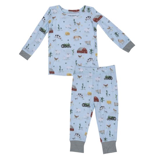 Blue Boys Barn Long Sleeve Bamboo Two Piece Pajamas