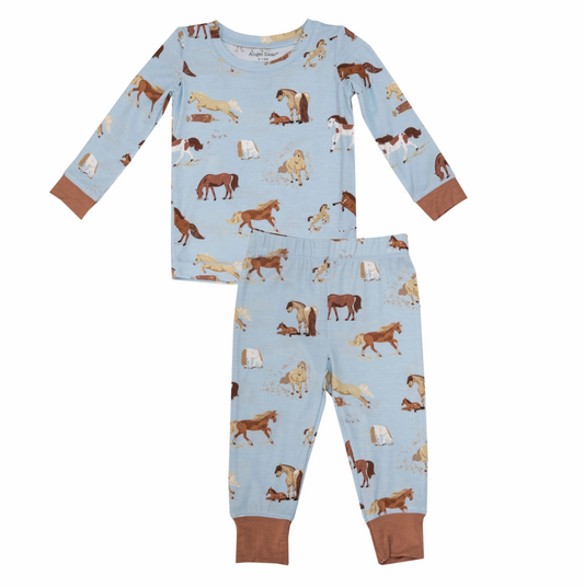 Blue Horse Long Sleeve Bamboo Two Piece Pajamas