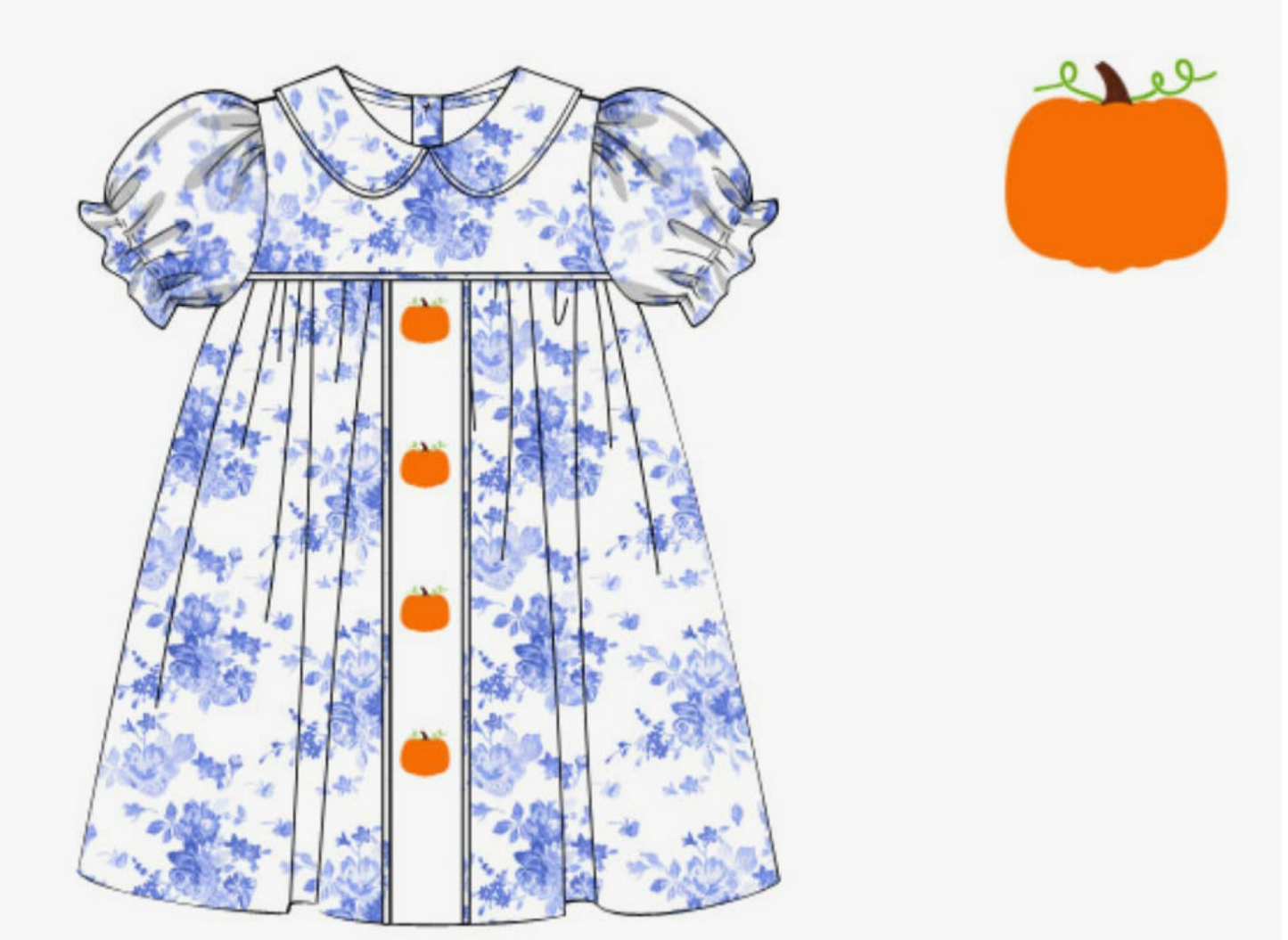 Girls Floral Smocked Pumpkin Fall Dress