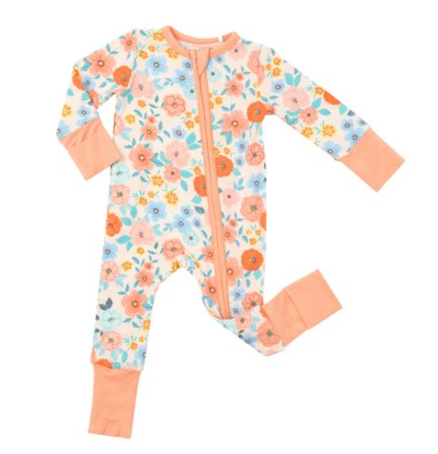 Flower Cart Girls Bamboo Zipper Onesie