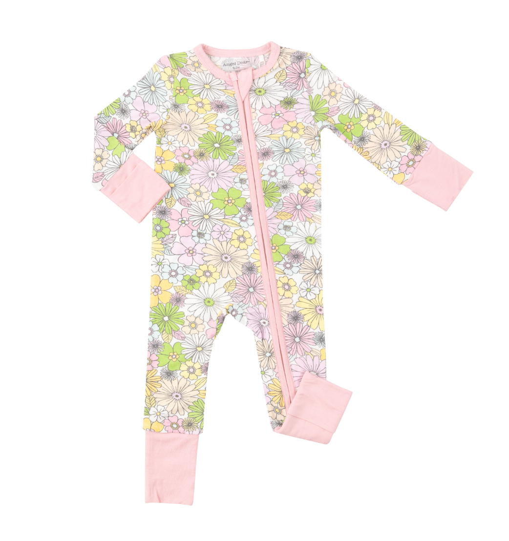 Pastel Retro Floral Girls Bamboo Zipper Onesie