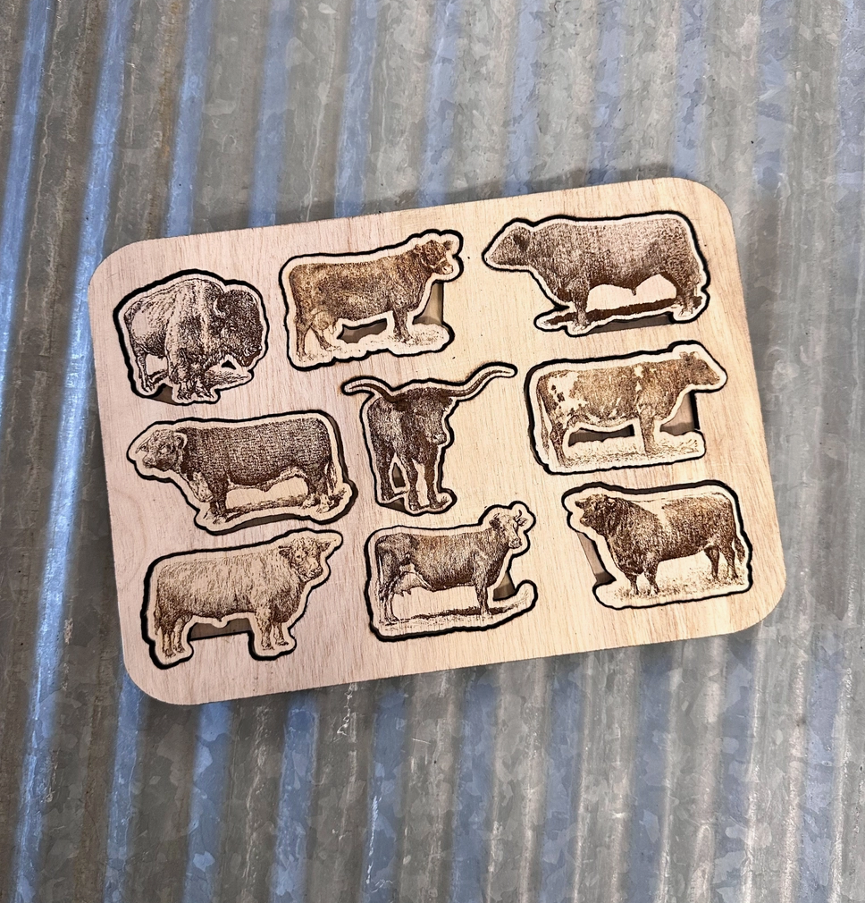 Wooden Western Kids Cow Puzzle