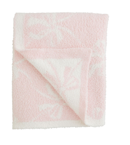 Mud Pie Pink Bow Chenille Blanket