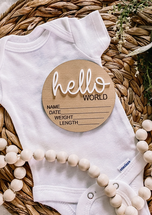Claire and Bella Hello World Birth Announcement Disc