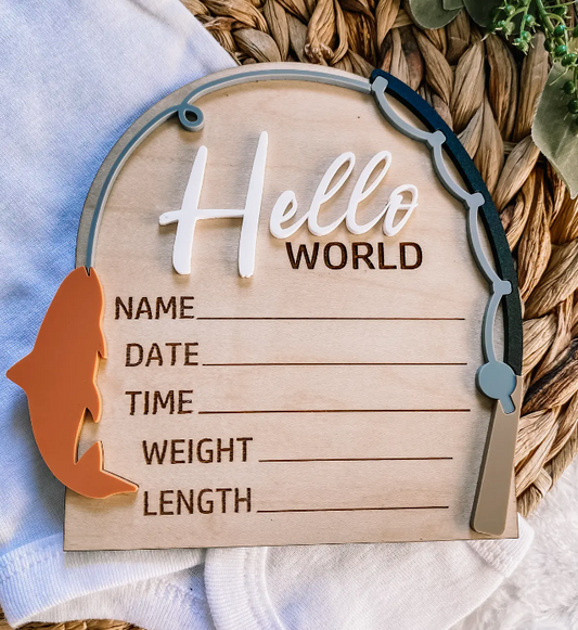 Claire and Bella Hello World Birth Announcement Fish - OLIVE
