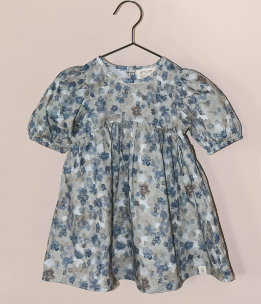 Almond Bud Forget Me Not Floral Dress w/ Puff Sleeves & Bloomers