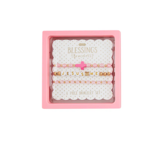 MudPie Pink Cross Beaded Girls Bracelet Stack