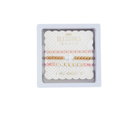 MudPie White Cross Girls Beaded Bracelet Stack