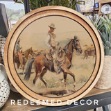 8" Round Vintage Cowboy Art