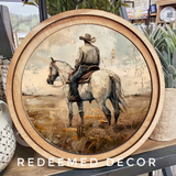 8" Round White Horse Cowboy Art