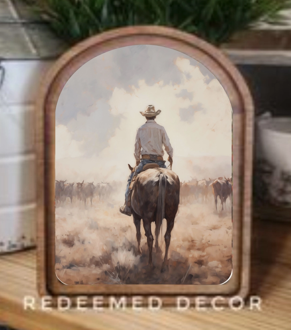 Arch Top Cattle Drive Framed Art