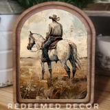 Arch Top White Horse Cowboy Framed Art