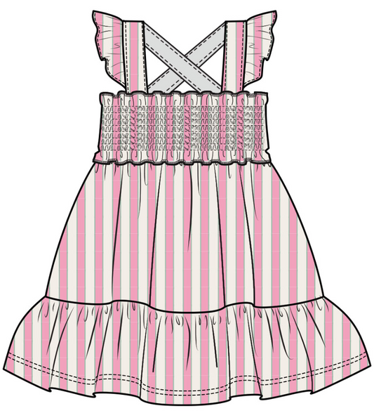 Angel Dear Girls Candy Stripe Smocked Ruffle Sun dress & Diaper Cover