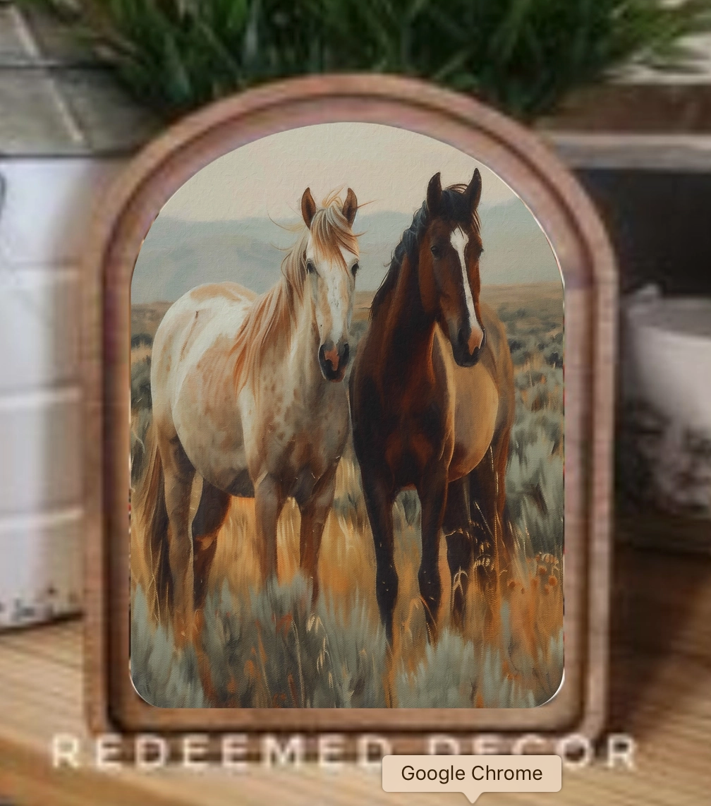 Arch Top Two Horses Framed Art