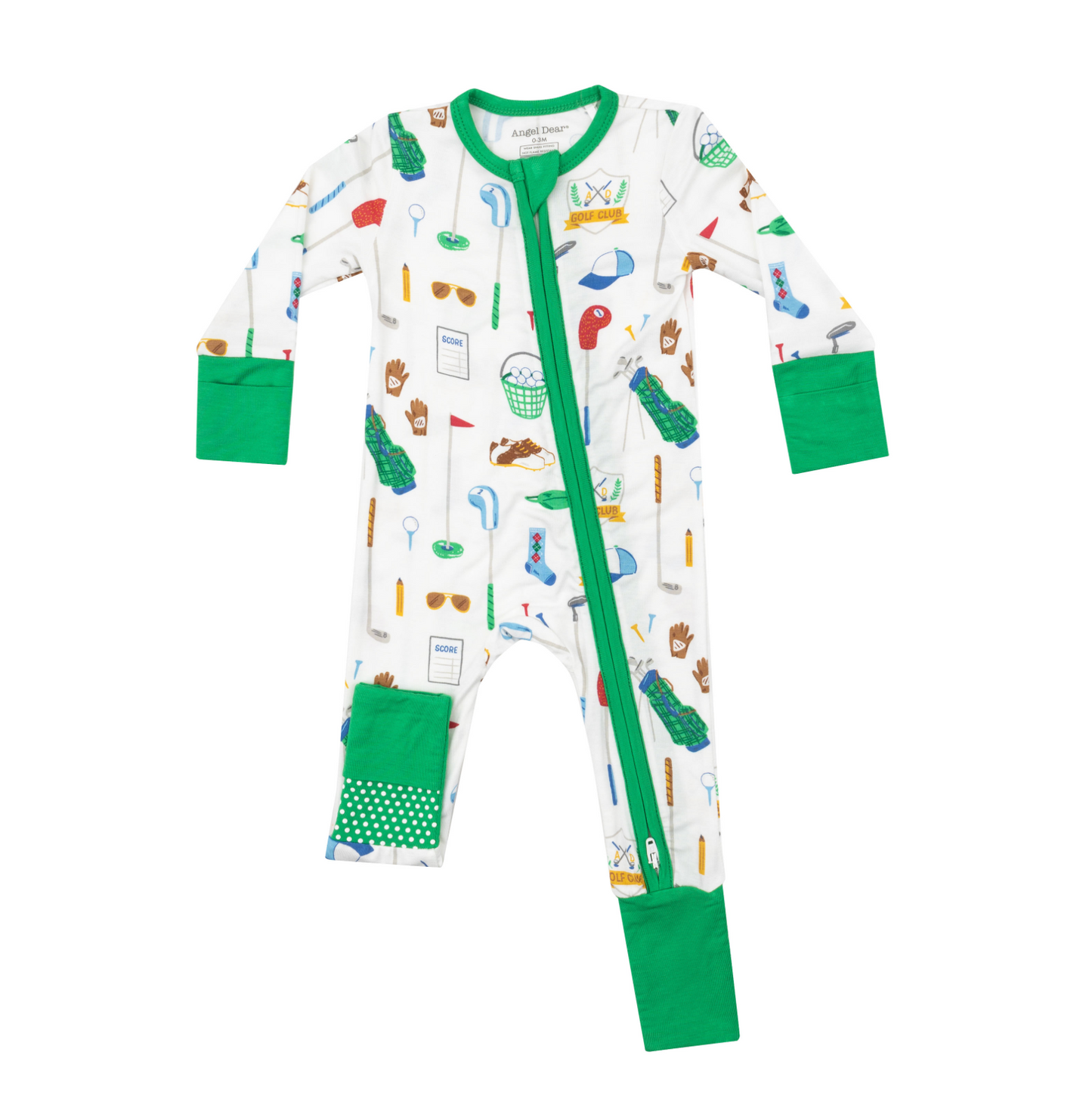 Golf Club Green 2 Way Bamboo Zipper Boys Onesie