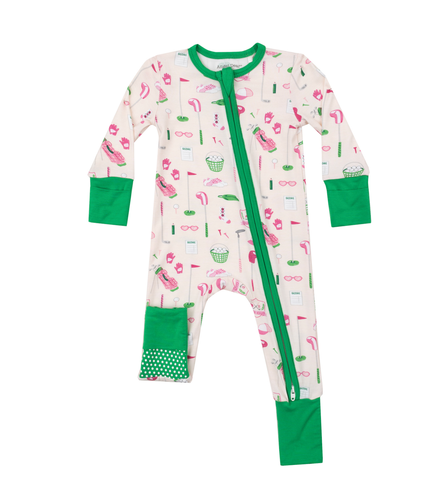 Golf Club Pink 2 Way Bamboo Zipper Girls Ruffle Onesie