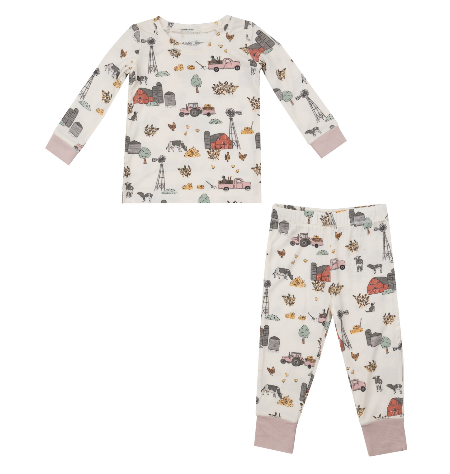 Angel Dear Two Piece Girls Hay Farmer Bamboo Pajamas