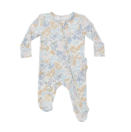 Angel Dear Girls Edith's Floral Bamboo 2 Way Zipper Ruffle Back Footie