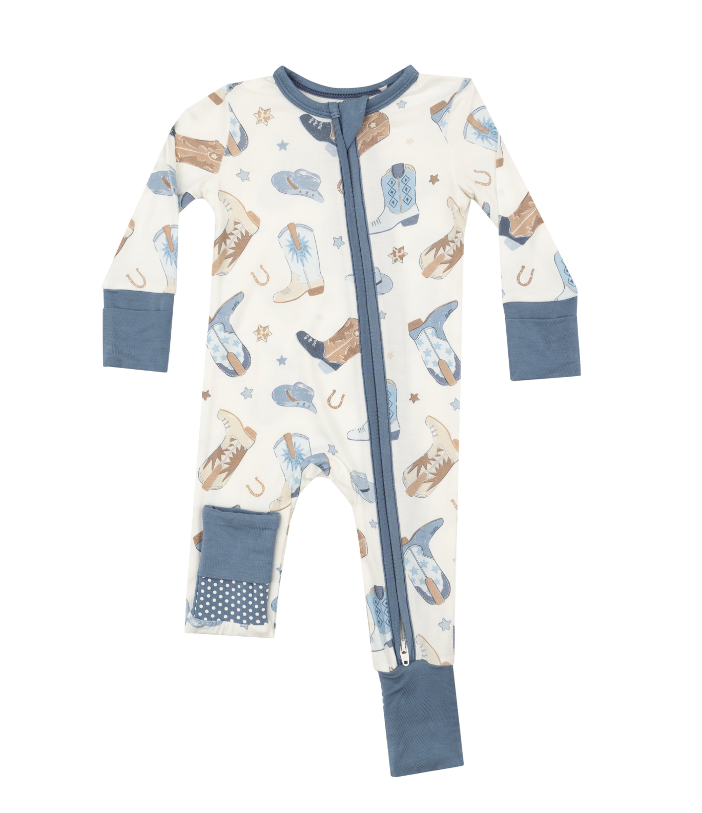 Angel Dear Cowboy Boots Blue Bamboo Zipper Onesie