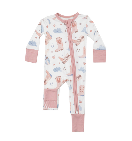 Angel Dear Cowboy Boots Pink Bamboo Girls Zipper Onesie