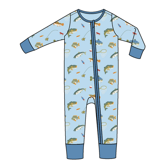 Angel Dear Fishing Bamboo Boys Zipper Onesie