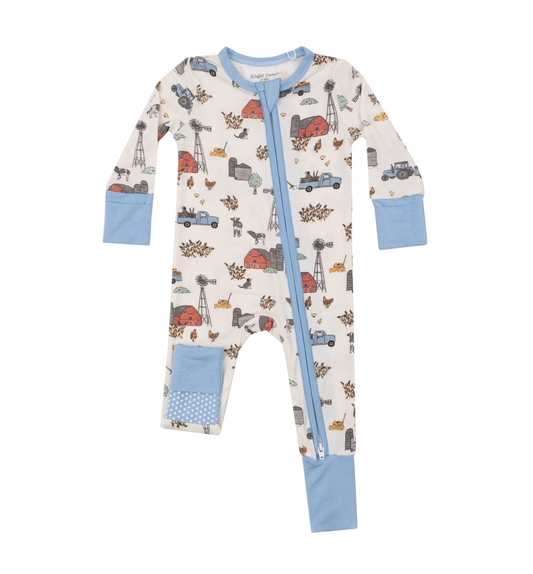 Angel Dear Blue Hay Farmer Bamboo Boys Zipper Onesie