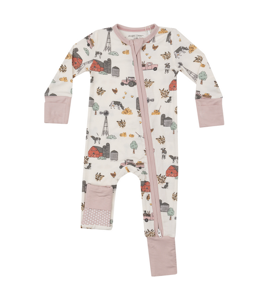 Angel Dear Pink Hay Farmer Bamboo Girls Zipper Onesie