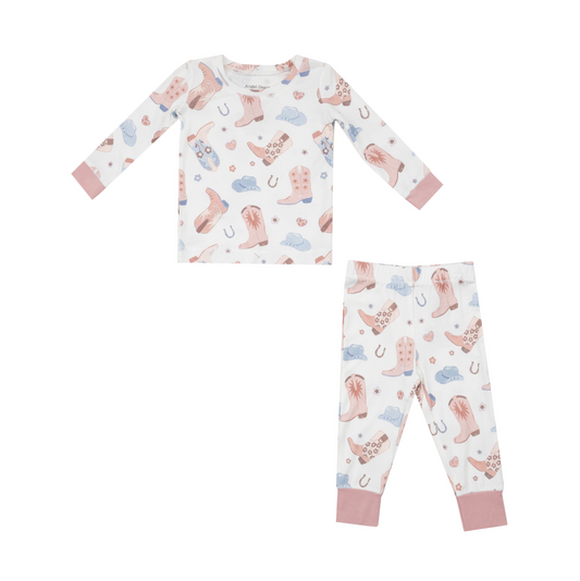 Angel Dear Two Piece Pink Cowboy Boot Girls Bamboo Pajamas