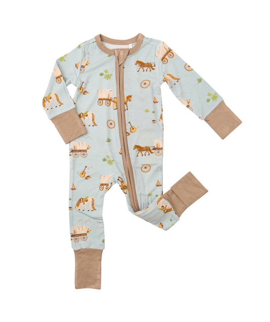 Covered Wagon Bamboo Zipper Onesie