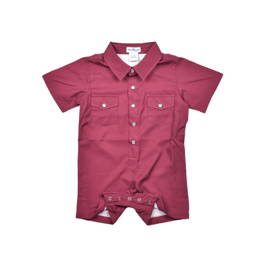 Blue Quail Boys Maroon Performance Pearl Snap Romper