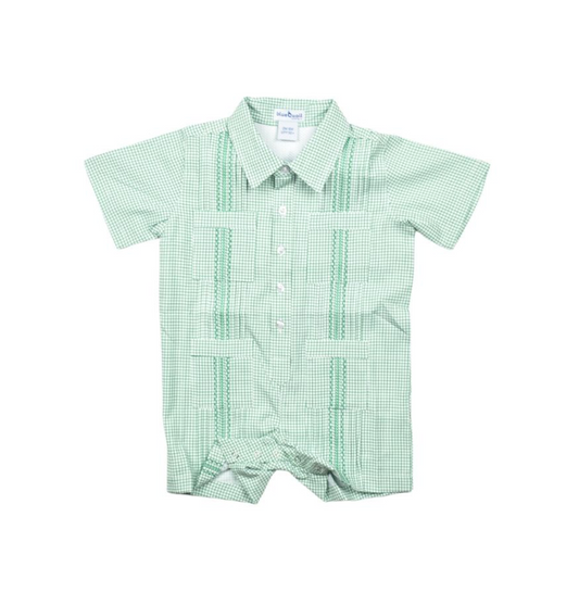 Blue Quail Boys Green Guayabera Short Sleeve Romper