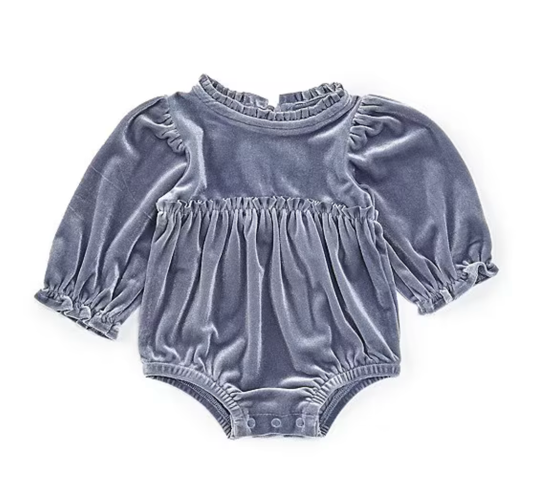 Mud Pie Girls Blue Velvet Mock Neck Long Sleeve Bubble