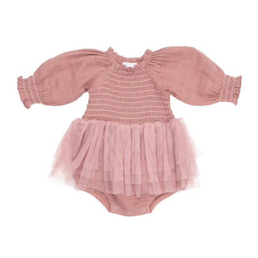 Angel Dear Girls Rose Long Sleeve Smocked Tutu Bubble