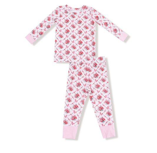Angel Dear Rose Bow Lattice Girls Bamboo Two Piece Pajamas