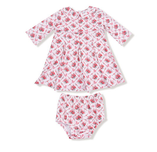 Angel Dear Bamboo Rose Bow Lattice Ric-Rac Girls Dress