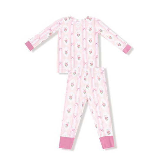 Angel Dear Grand Millennial Lace Floral Bamboo Girls Two Piece Pajamas