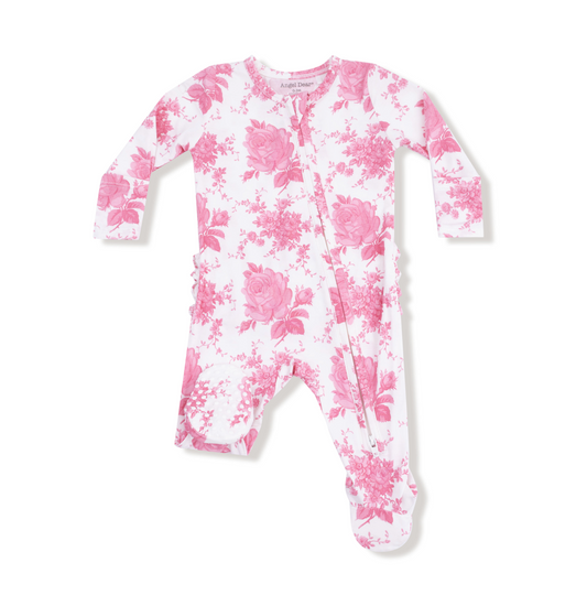 Angel Dear Vintage Pink Roses Bamboo Girls Zipper Onesie
