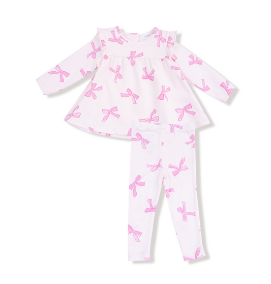 Angel Dear French Terry Pretty Bows Ruffle Girls Top And Ribbed Legging