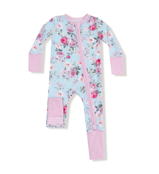 Angel Dear Charlotte Floral Bamboo Girls Zipper Onesie