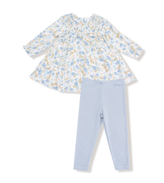 Angel Dear Sweet Rose Calico Smocked Long Sleeve Dress & Ribbed Leggings