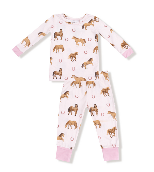 Angel Dear Pink Horse Bamboo Girls Two Piece Pajamas