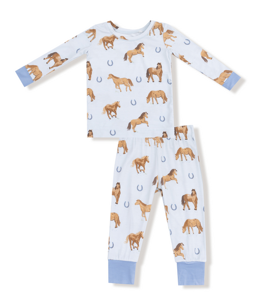 Angel Dear Blue Horse Bamboo Boys Two Piece Pajamas