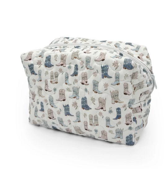 Ida Mae Daisy Boots Pastel Quilted Makeup Bag